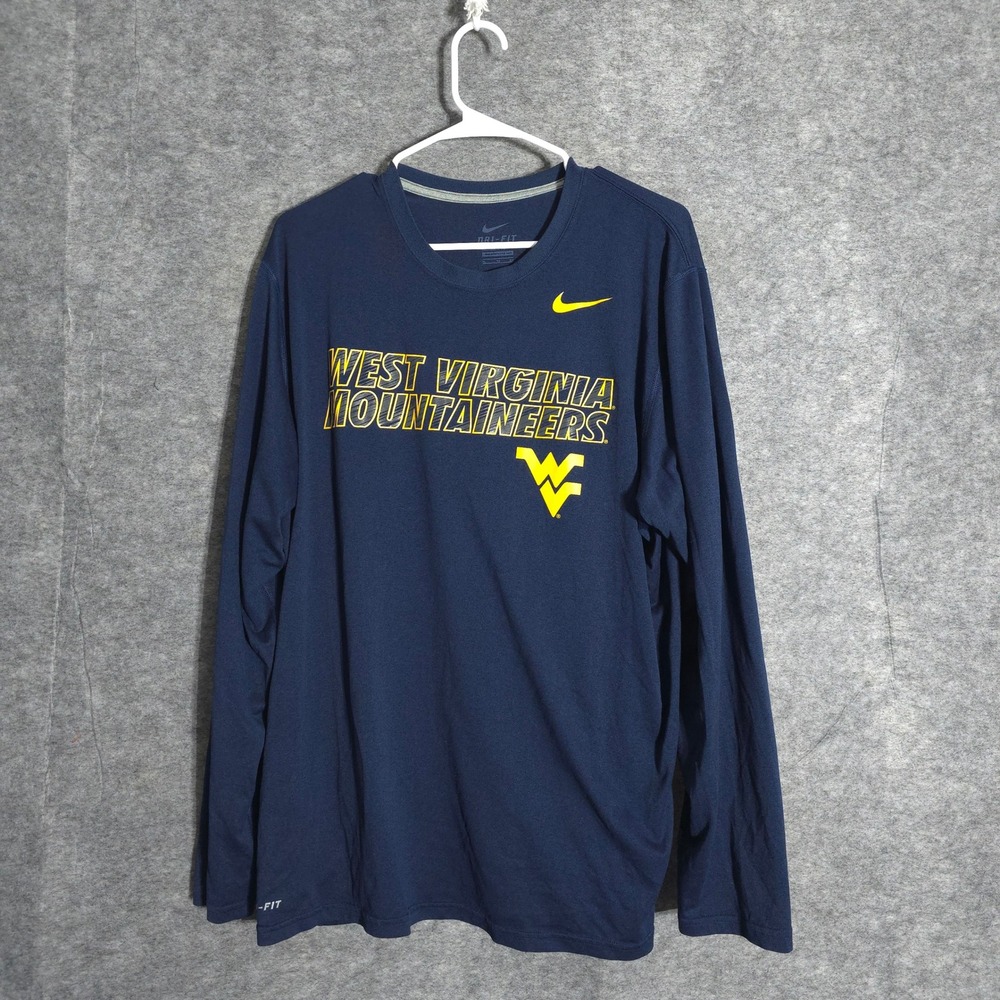 Nike West Virginia Mountaineers Mens XL Navy Blue Dri-FIT Long Sleeve Shirt NCAA